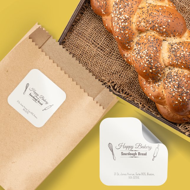 Rohbrot Kochen Utensil Minimalistisch Quadratischer Aufkleber (Sourdough Bread Cooking Utensil Minimalist Square Sticker)