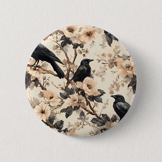 Rohe Baummuster krähen Blumenbäume Button (Vorderseite)