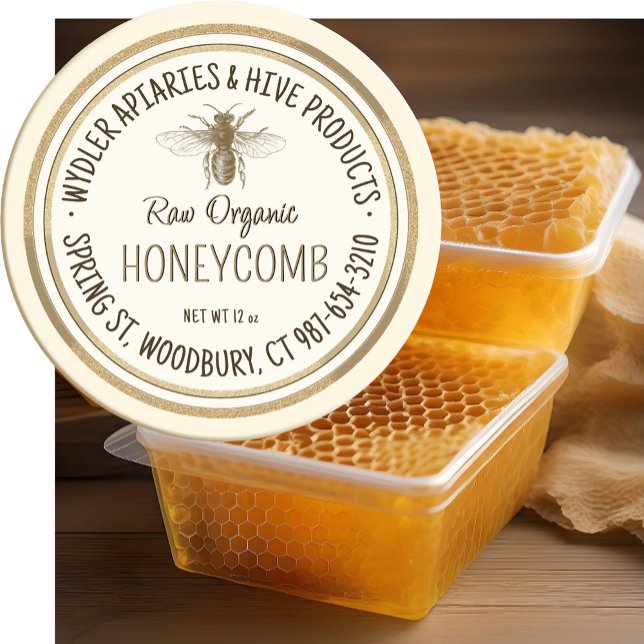 Rohe Bio Honeycomb Goldgrunge Border Bee Runder Aufkleber (Von Creator hochgeladen)