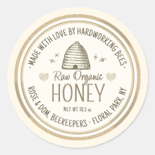 Rohe Bio Honig Gold Grunge Skep Bee Hearts Runder Aufkleber