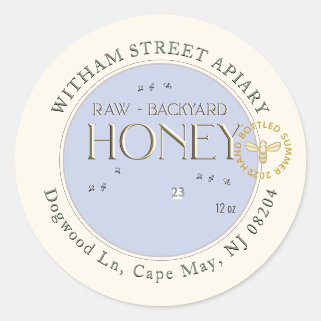 Rohe Honig aus dem Hinterhof Bienen & Datum Runder Aufkleber (Vorderseite)