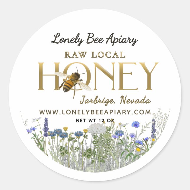 Rohe Honig Wildblumen Flying Bee-Aufkleber Runder Aufkleber (Vorderseite)