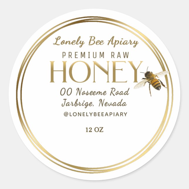 Rohe Honig Wildblumen Flying Bee Gold Rings Runder Aufkleber (Vorderseite)