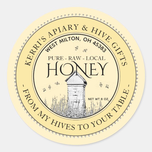 Roher Honig aus meinen Bienenstöcken bis zum Tisch Runder Aufkleber (Vorderseite)