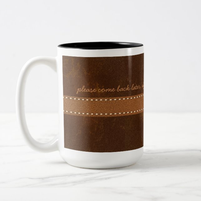 Rohes Fell-Browns Digital lederner Stich-Bügel Zweifarbige Tasse (Links)