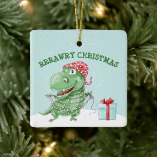 Rohes Weihnachts verrückter Dinosaurier Feiertag Keramikornament