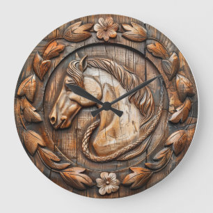 Rohölzer Carving Country Western Große Wanduhr