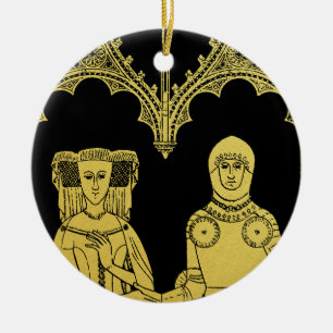 Röhrenritter, Dame und Kind im Mittelalter Keramik Ornament