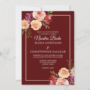 Roja Oro Flores Boda Español Einladung