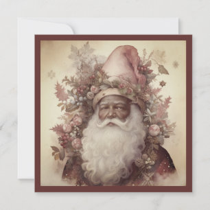 Rokoko Black Santa Pink Blütenhut Weißer Bart Feiertagskarte