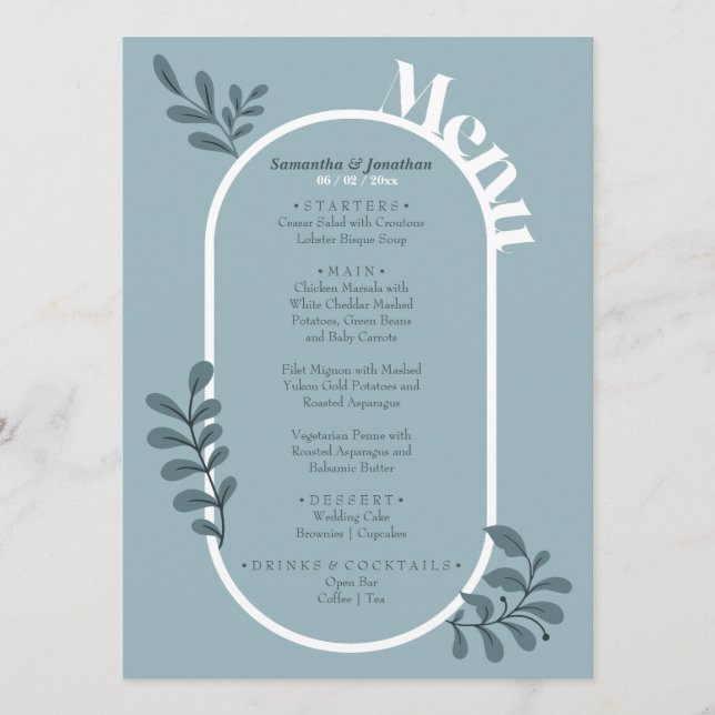 Rokoko Blue Simple Wedding Menu Card Menükarte (Vorderseite)