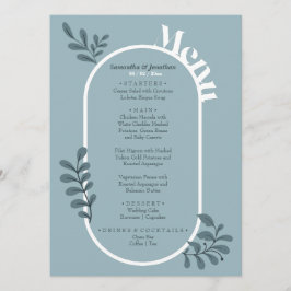Rokoko Blue Simple Wedding Menu Card Menükarte