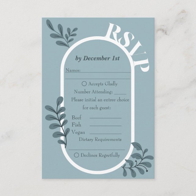 Rokoko Blue Simple Wedding RSVP Card Begleitkarte (Vorderseite)