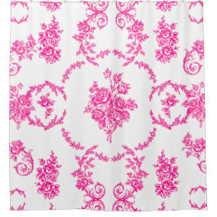 Rokoko Blumen Botanik Antik Ornament Rosa Toile Duschvorhang