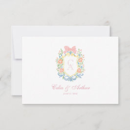 Rokoko-Blumen-Monogramm-Wappen-Hochzeit Dankeskarte