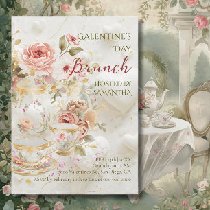 Rokoko Blumen Tee Galentine Brunch Sanfte Pastellt Einladung