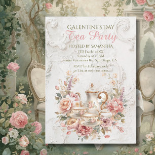 Rokoko Blumen Tee Galentine Party Zartes Rosa Einladung