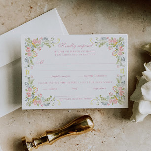 Rokoko Blumenrand Hochzeit RSVP Karte
