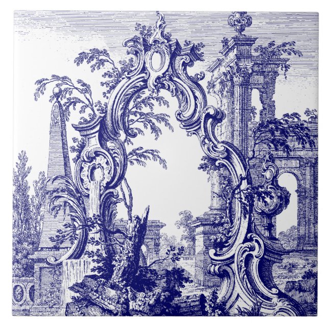 Rokoko Cartouche Ruins Fliese (Vorderseite)