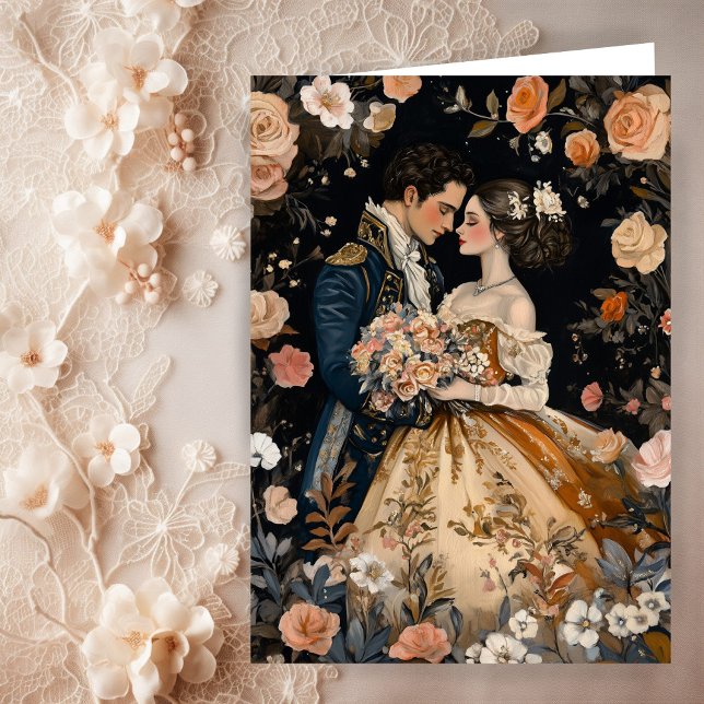Rokoko Couple Romantic Wedding Verlobung Glückwuns Karte (Rococo Couple Romantic Wedding Engagement Congratulations Custom Card
)