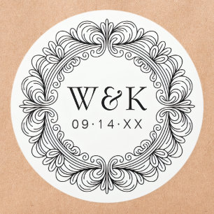 Rokoko Couple's Initials Wedding oder Save the Dat Runder Aufkleber