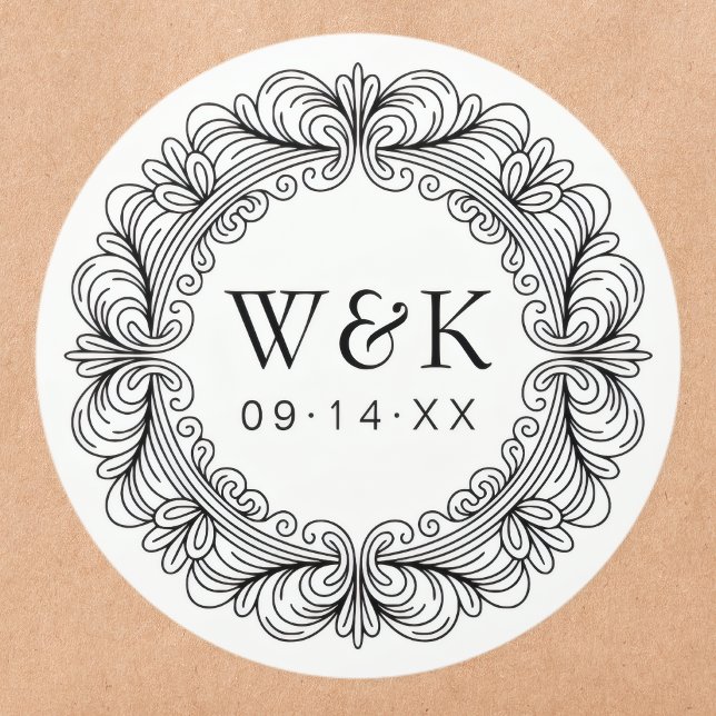 Rokoko Couple's Initials Wedding oder Save the Dat Runder Aufkleber (Von Creator hochgeladen)