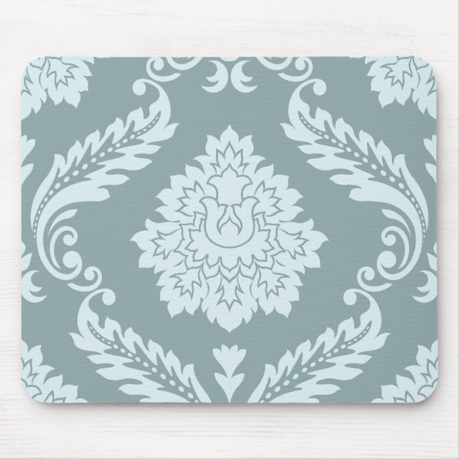 Rokoko-Damask großes Muster Entengründe+Türkis Mousepad (Vorne)