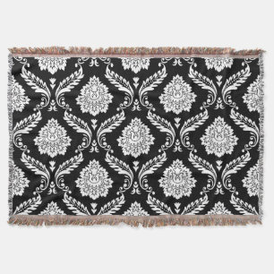 Rokoko-Damask Großes Muster Weiß auf Schwarz Decke