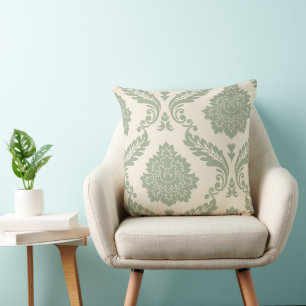 Rokoko-Damask-Kunst I 2-Wege Creme und Grün Kissen