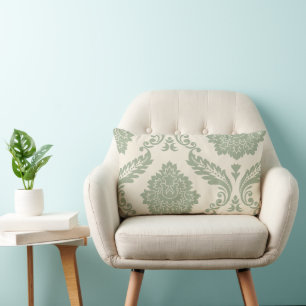 Rokoko-Damask-Kunst I 2-Wege Creme und Grün Lendenkissen