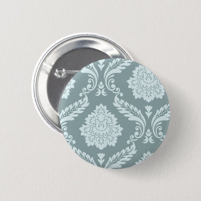 Rokoko-Damask-Kunst I Enteneiblau + Türkis Button (Vorne & Hinten)