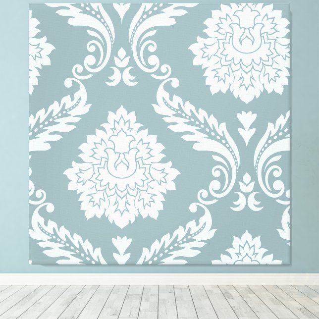 Rokoko-Damask-Kunst I Enteneiblau + Türkis Leinwanddruck (Insitu (Holzboden))