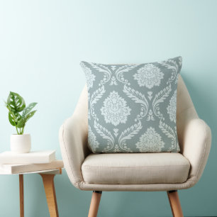 Rokoko-Damask-Versatzmuster Enteneiblau+Türkis Kissen
