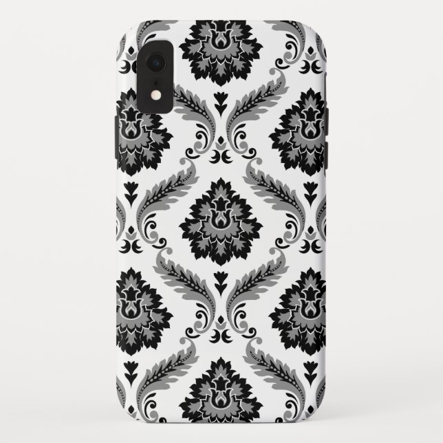 Rokoko-Damaskmuster Grau Schwarz Weiß Case-Mate iPhone Hülle (Rückseite)