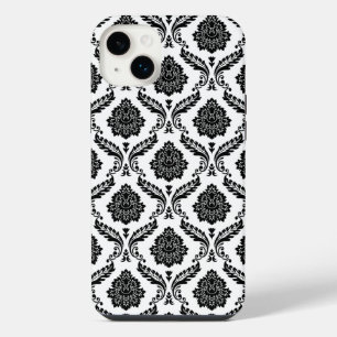 Rokoko-Damaskmuster Schwarz auf Weiß iPhone 14 Plus Hülle