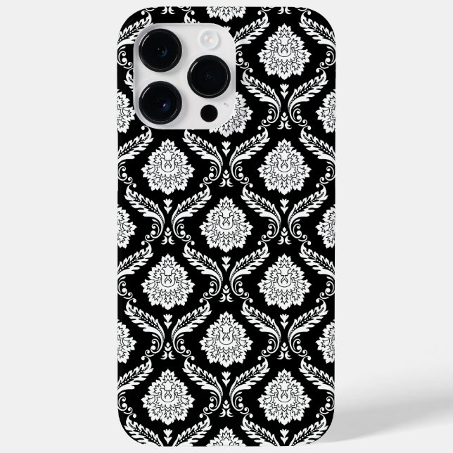 Rokoko-Damaskmuster Weiß auf Schwarz  Case-Mate iPhone Hülle (Rückseite)