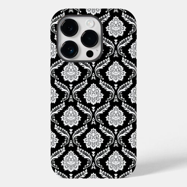 Rokoko-Damaskmuster Weiß auf Schwarz  Case-Mate iPhone Hülle (Rückseite)