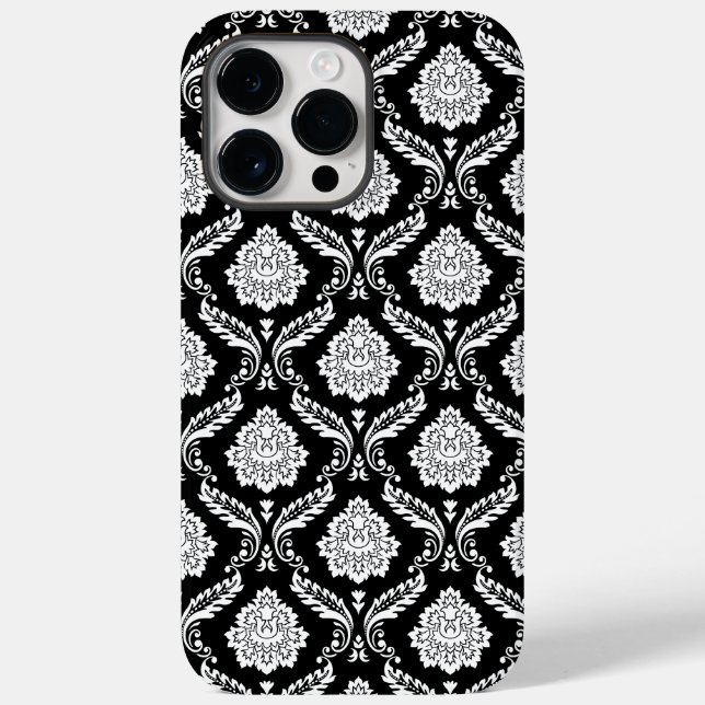 Rokoko-Damaskmuster Weiß auf Schwarz  Case-Mate iPhone Hülle (Rückseite)