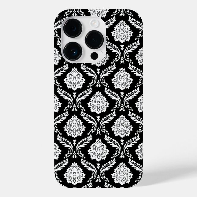 Rokoko-Damaskmuster Weiß auf Schwarz  Case-Mate iPhone Hülle (Rückseite)