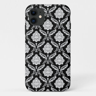 Rokoko-Damaskmuster Weiß auf Schwarz Case-Mate iPhone Hülle