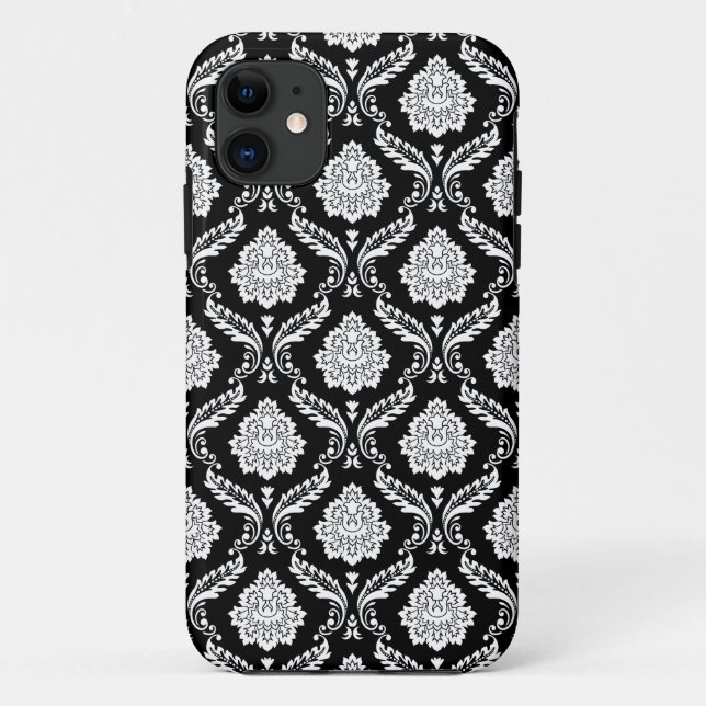 Rokoko-Damaskmuster Weiß auf Schwarz  Case-Mate iPhone Hülle (Rückseite)