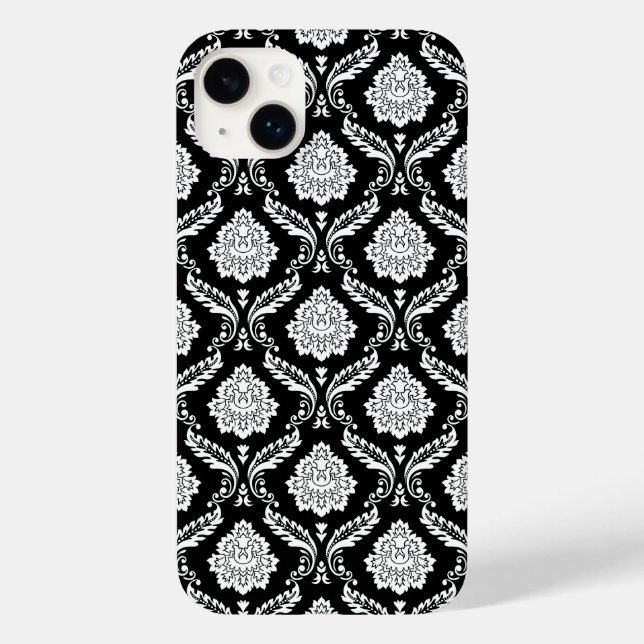 Rokoko-Damaskmuster Weiß auf Schwarz  Case-Mate iPhone Hülle (Rückseite)