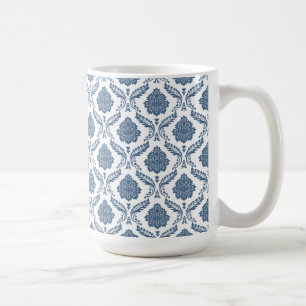 Rokoko-Damaskus kleines Muster Blau auf Weiß Kaffeetasse