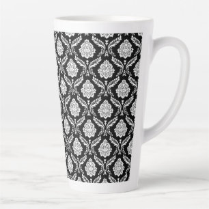 Rokoko-Damaskus kleines Muster Weiß auf Schwarz Milchtasse