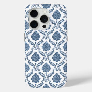 Rokoko-Damaskus-Muster Blau auf Weiß Case-Mate iPhone Hülle