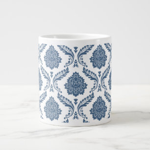 Rokoko-Damaskus-Muster Blau auf Weiß Jumbo-Tasse