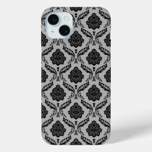 Rokoko-Damaskus-Muster Schwarz auf Grau Case-Mate iPhone Hülle