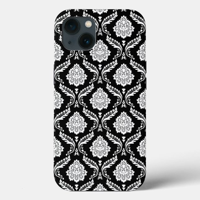 Rokoko-Damaskus-Muster Weiß auf Schwarz  Case-Mate iPhone Hülle (Rückseite)