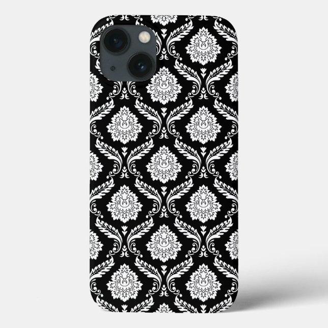 Rokoko-Damaskus-Muster Weiß auf Schwarz  Case-Mate iPhone Hülle (Rückseite)