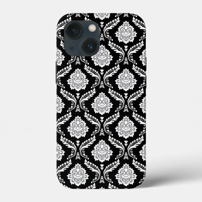 Rokoko-Damaskus-Muster Weiß auf Schwarz  Case-Mate iPhone Hülle (Rückseite)